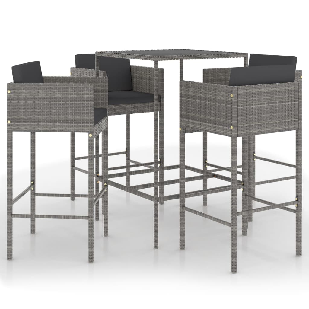 Set da Bar da Giardino 5 pz con Cuscini in Polyrattan Grigio - homemem39