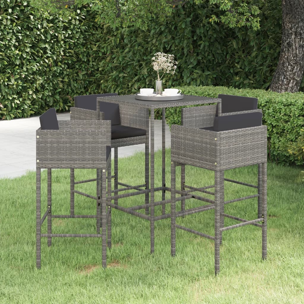 Set da Bar da Giardino 5 pz con Cuscini in Polyrattan Grigio - homemem39