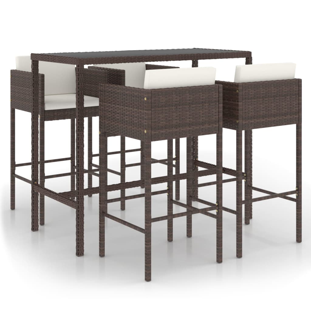 Set da Bar da Giardino 5 pz con Cuscini in Polyrattan Marrone - homemem39