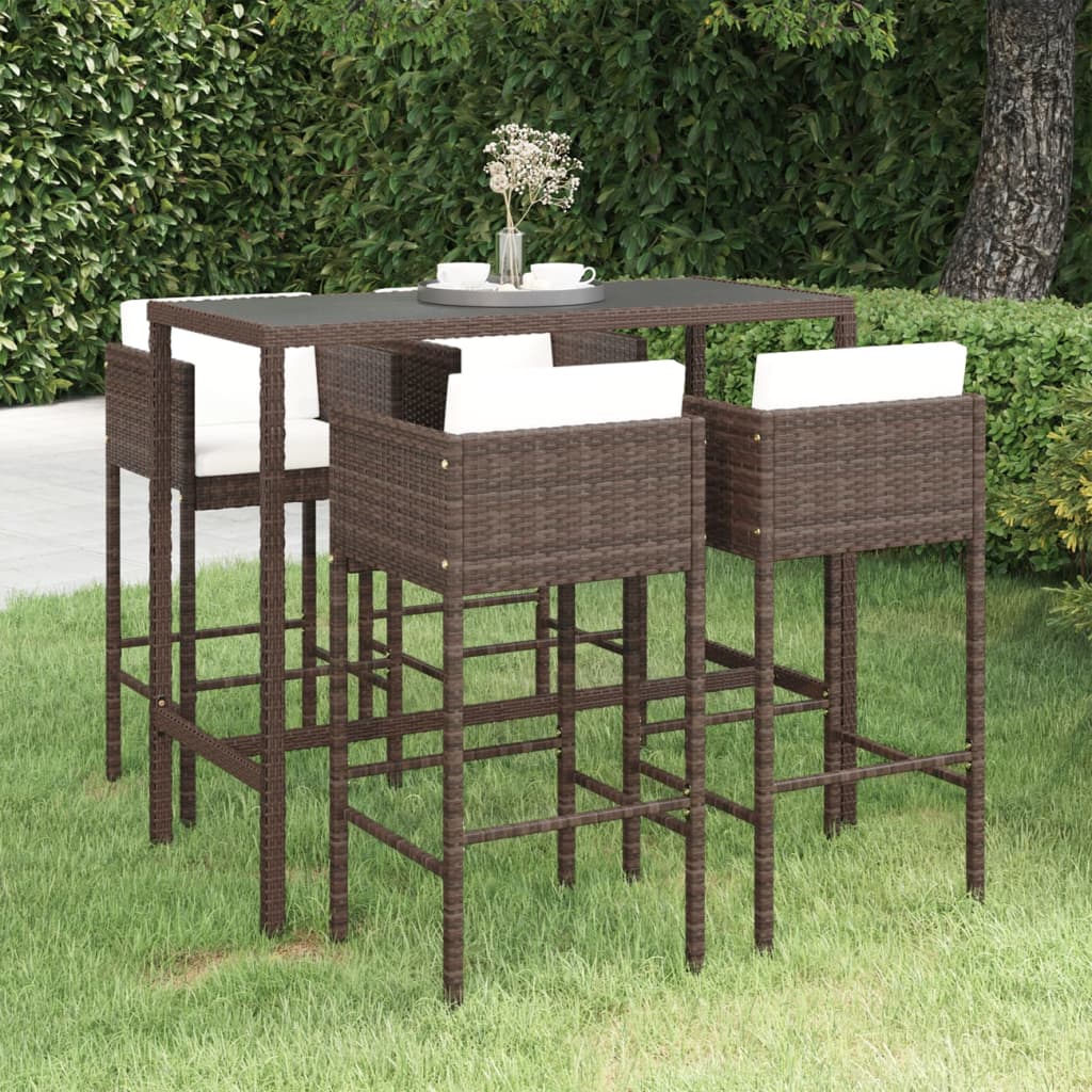 Set da Bar da Giardino 5 pz con Cuscini in Polyrattan Marrone - homemem39