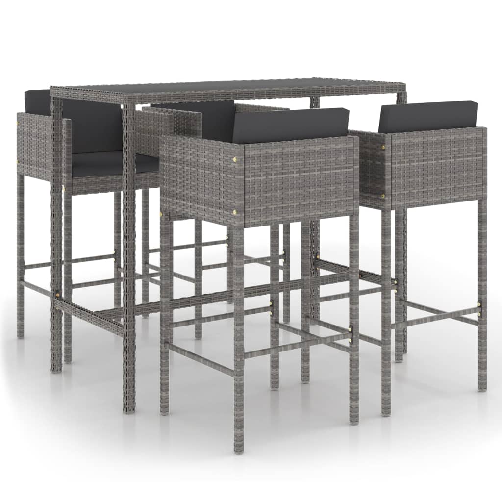 Set da Bar da Giardino 5 pz con Cuscini in Polyrattan Grigio - homemem39