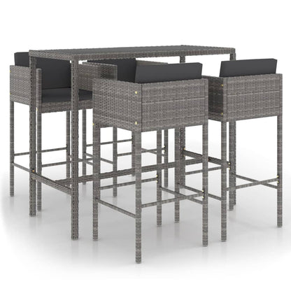 Set da Bar da Giardino 5 pz con Cuscini in Polyrattan Grigio - homemem39