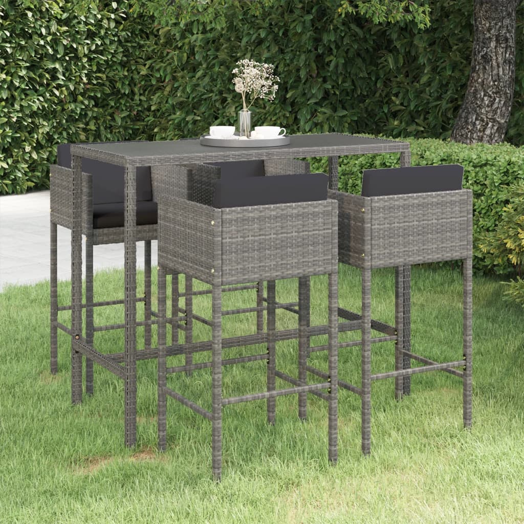 Set da Bar da Giardino 5 pz con Cuscini in Polyrattan Grigio - homemem39