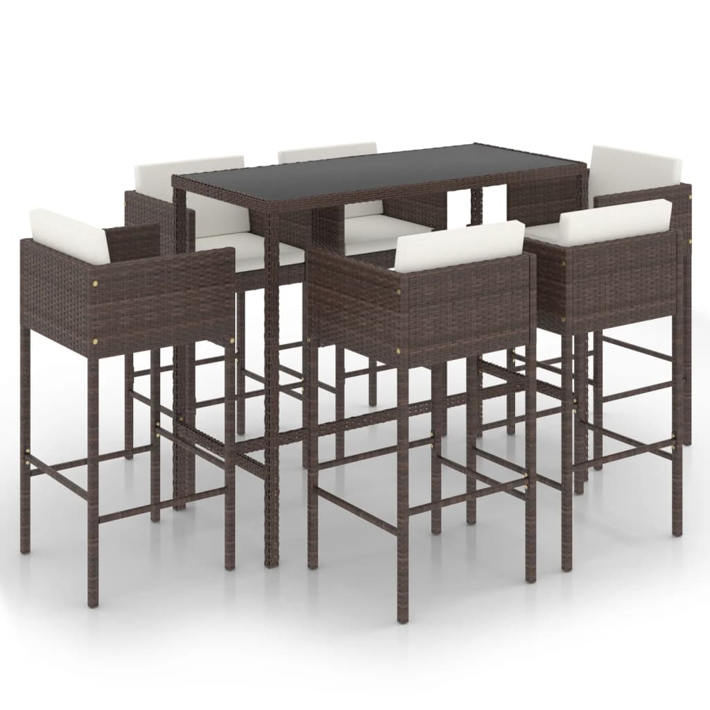 Set da Bar da Giardino 7 pz con Cuscini in Polyrattan Marrone - homemem39