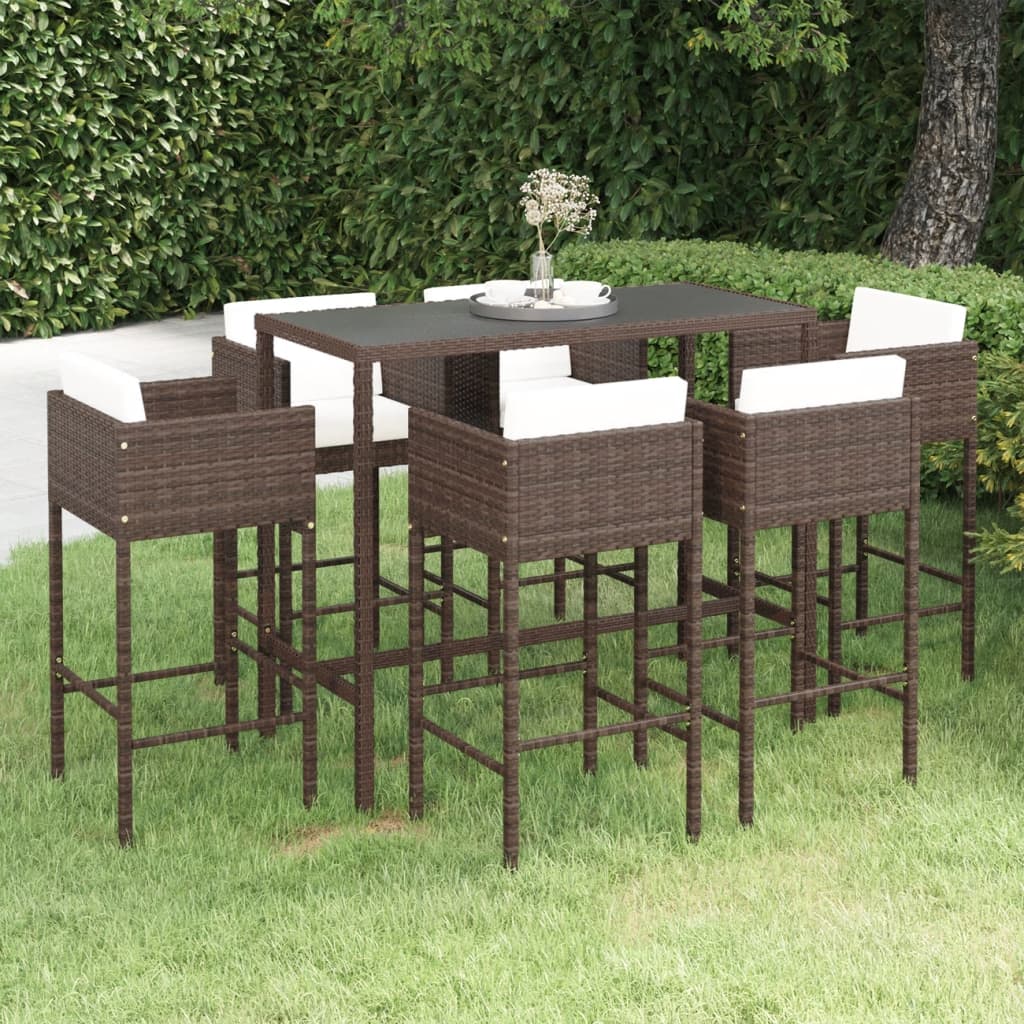 Set da Bar da Giardino 7 pz con Cuscini in Polyrattan Marrone - homemem39