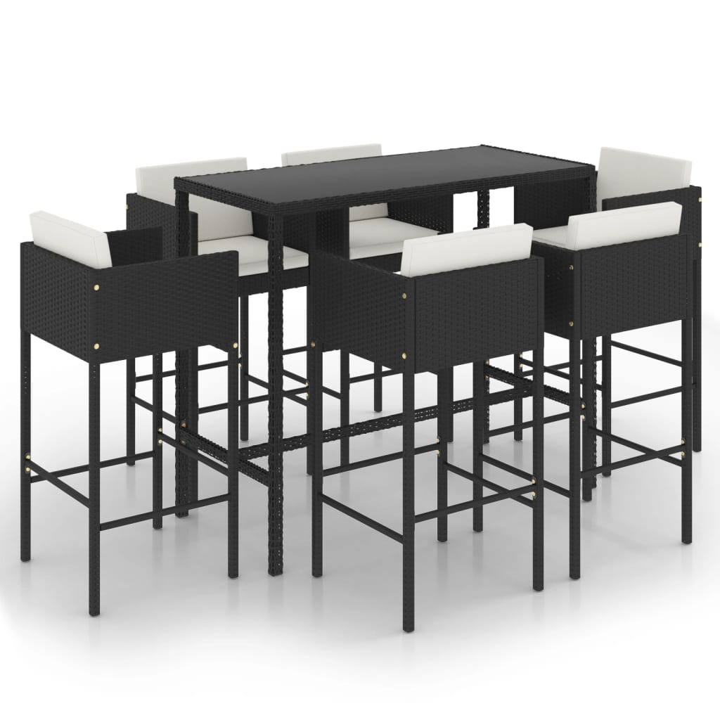 Set Bar da Giardino 7 pz con Cuscini in Polyrattan Nero - homemem39