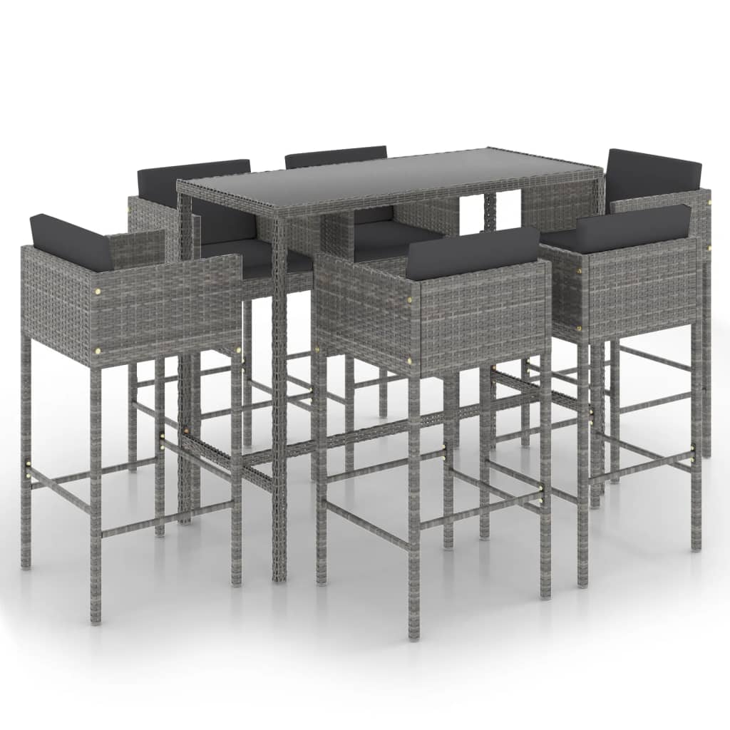 Set da Bar da Giardino 7 pz con Cuscini in Polyrattan Grigio - homemem39