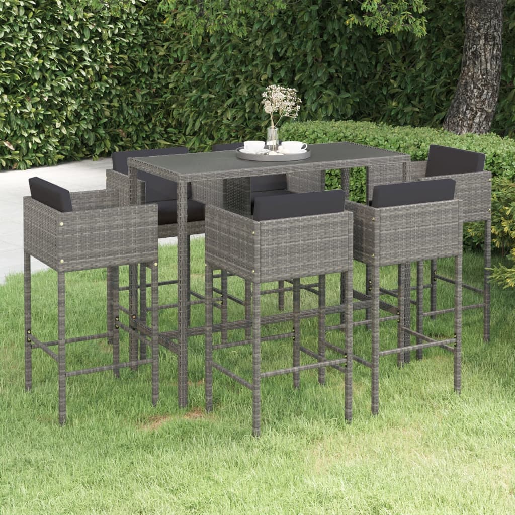 Set da Bar da Giardino 7 pz con Cuscini in Polyrattan Grigio - homemem39