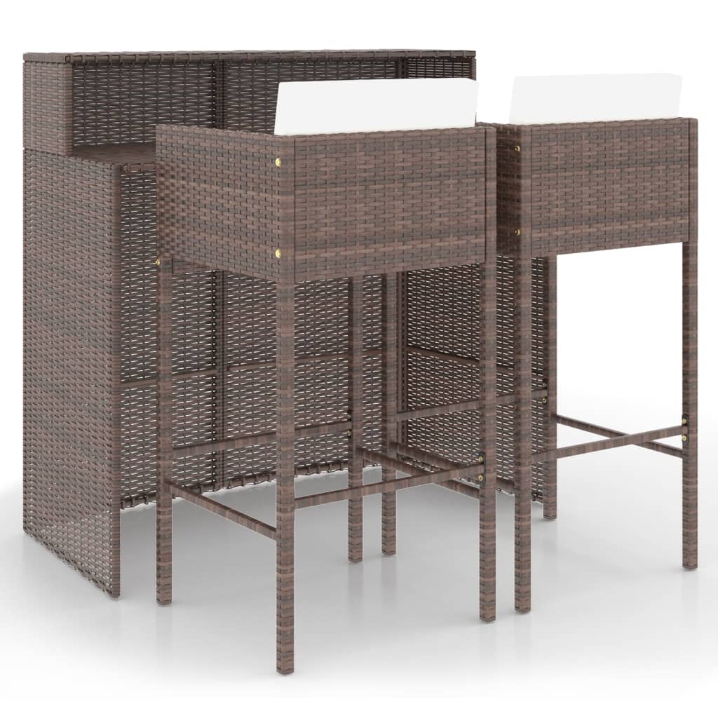 Set Bar da Giardino 3 pz con Cuscini Polyrattan Marrone - homemem39