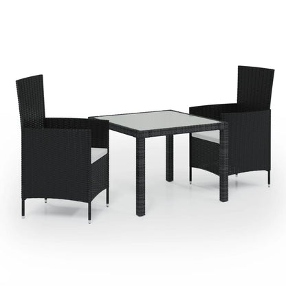 Set Mobili da Giardino 3 pz con Cuscini in Polyrattan Nero - homemem39