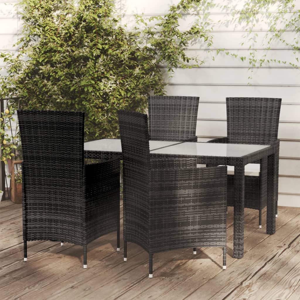 Set Mobili da Giardino 5 pz con Cuscini in Polyrattan Nero - homemem39