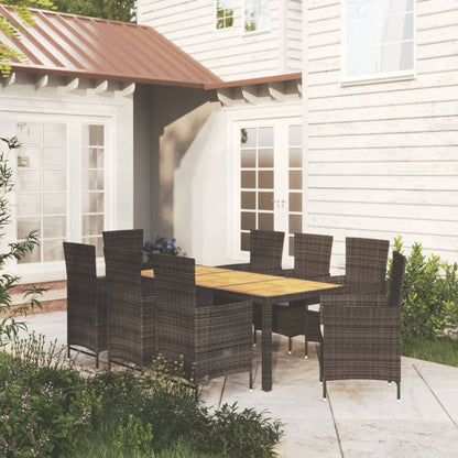 Set Mobili da Giardino 9 pz con Cuscini in Polyrattan Nero - homemem39