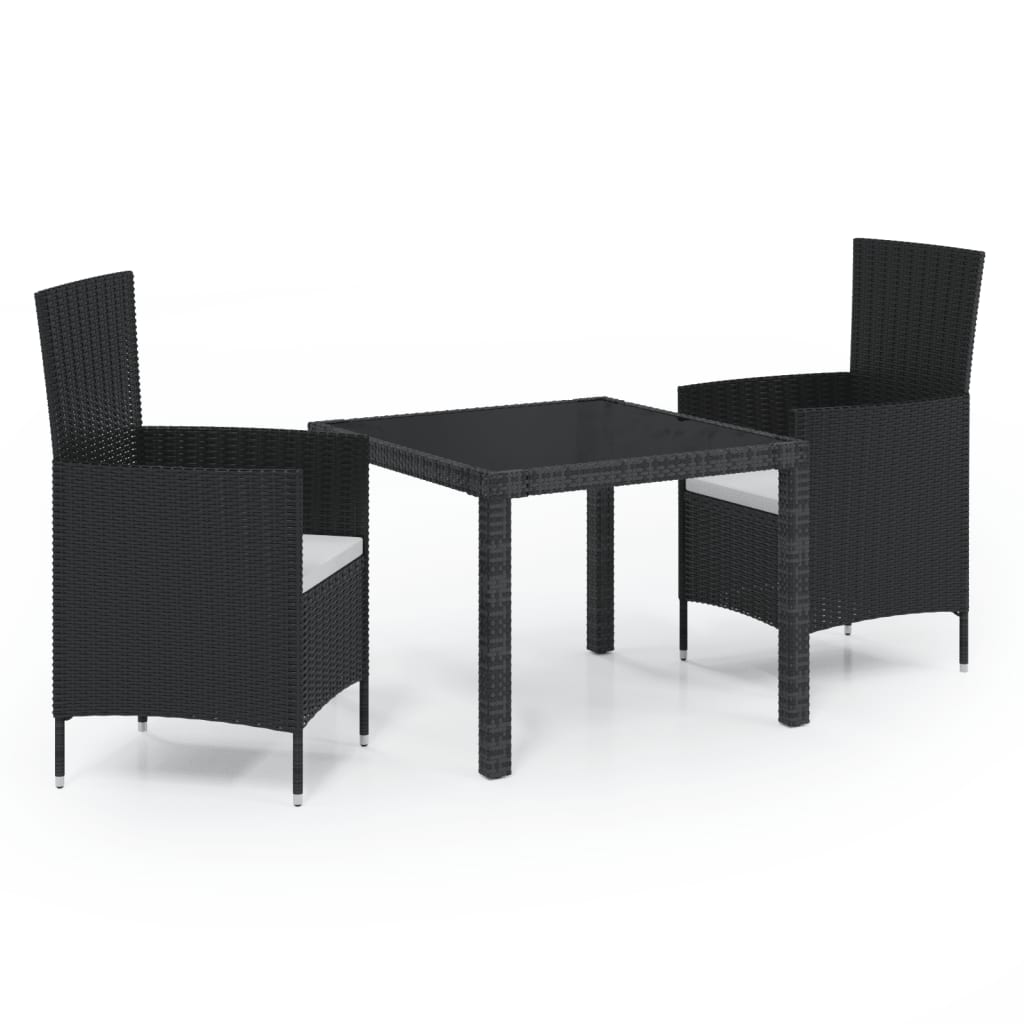 Set Mobili da Giardino 3 pz con Cuscini in Polyrattan Nero - homemem39