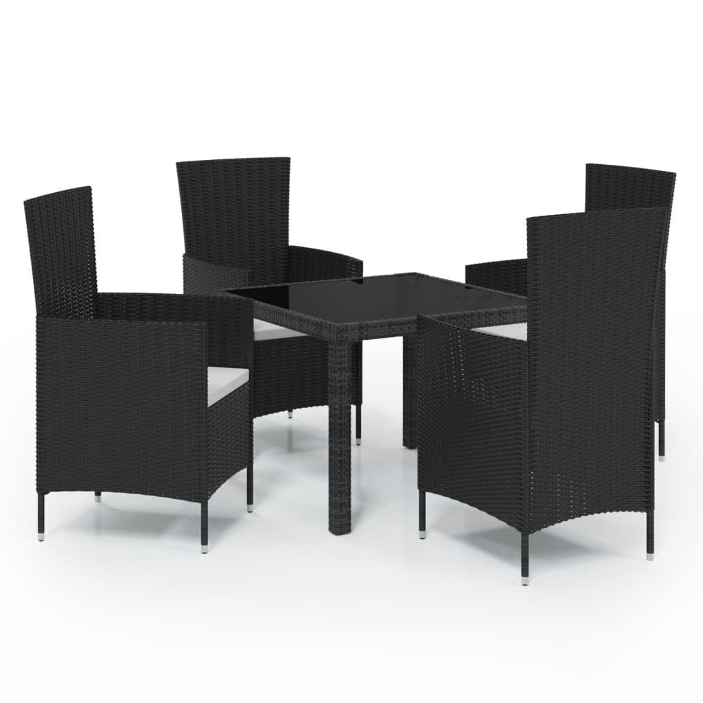 Set Mobili da Giardino 5 pz con Cuscini in Polyrattan Nero - homemem39