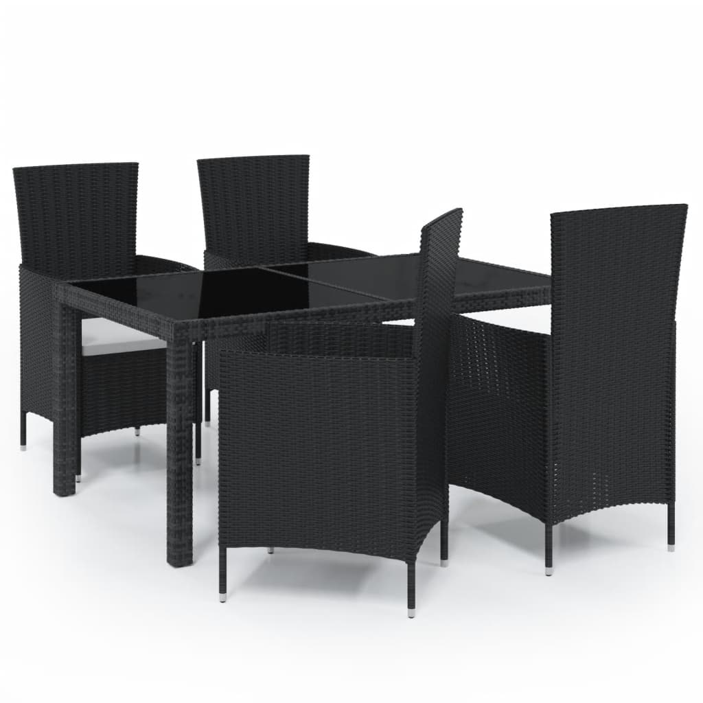 Set Mobili da Giardino 5 pz con Cuscini in Polyrattan Nero - homemem39