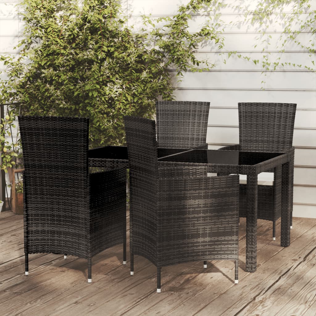 Set Mobili da Giardino 5 pz con Cuscini in Polyrattan Nero - homemem39