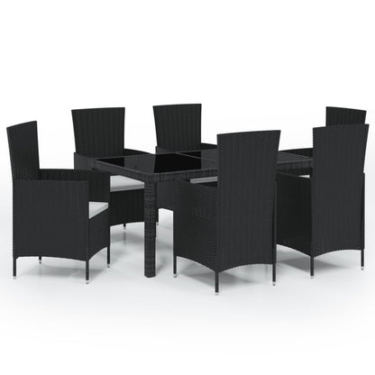 Set Mobili da Giardino 7 pz con Cuscini in Polyrattan Nero - homemem39