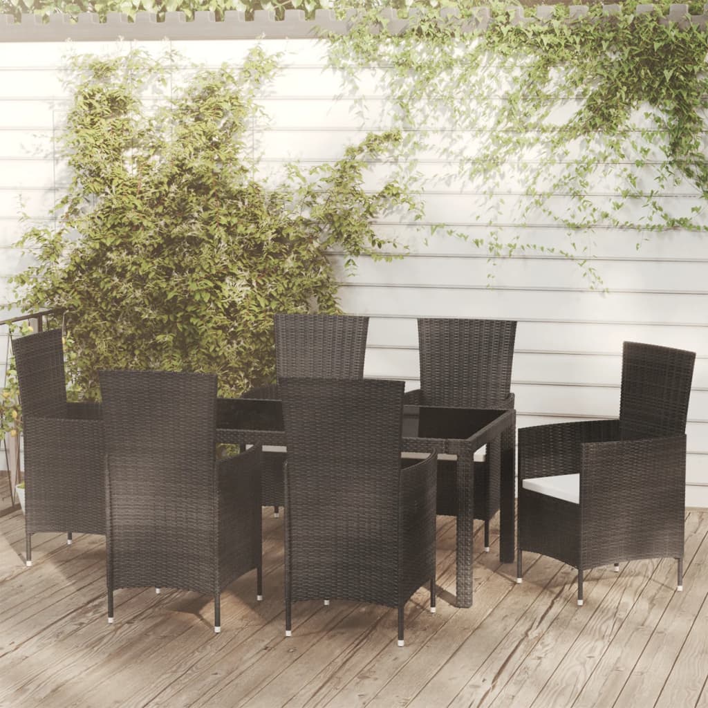 Set Mobili da Giardino 7 pz con Cuscini in Polyrattan Nero - homemem39