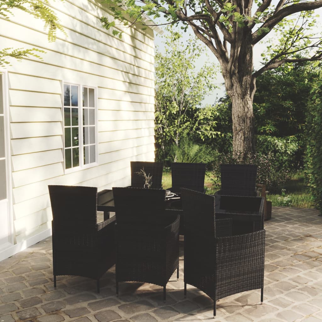 Set Mobili da Giardino 7 pz con Cuscini in Polyrattan Nero - homemem39