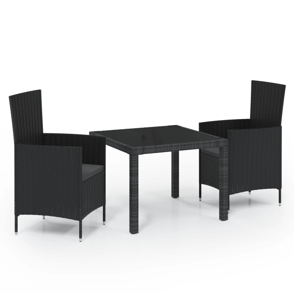 Set Mobili da Giardino 3 pz con Cuscini in Polyrattan Nero - homemem39