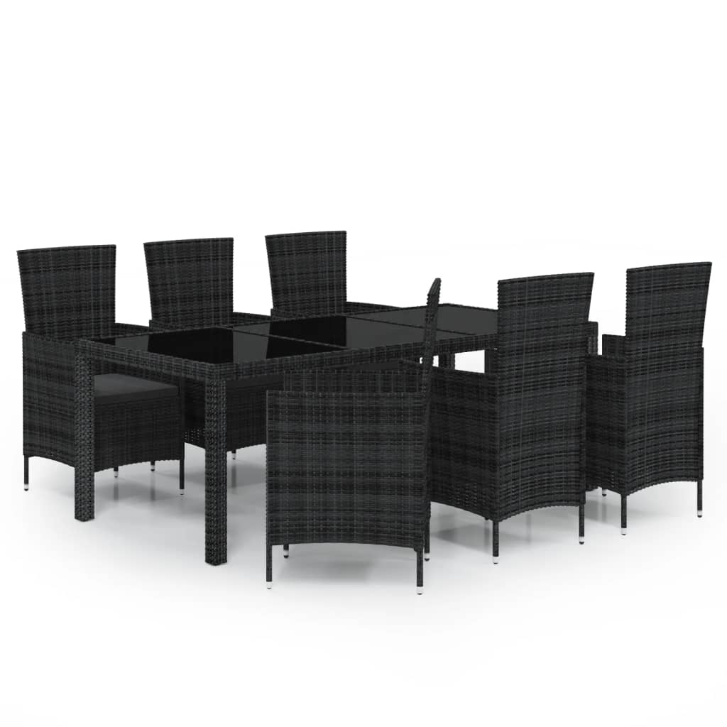 Set Mobili da Giardino 7 pz con Cuscini in Polyrattan Nero - homemem39