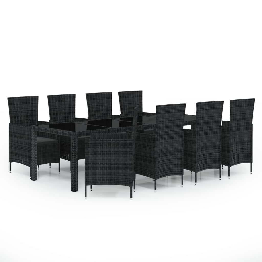 Set Mobili da Giardino 9 pz con Cuscini in Polyrattan Nero - homemem39