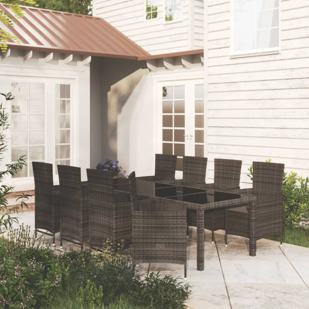 Set Mobili da Giardino 9 pz con Cuscini in Polyrattan Nero - homemem39