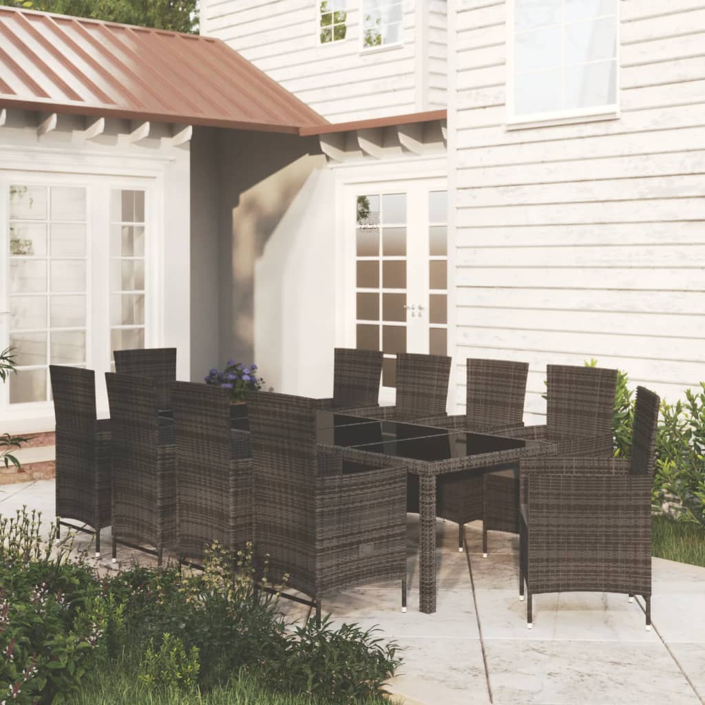 Set Mobili da Giardino 11 pz con Cuscini in Polyrattan Nero - homemem39