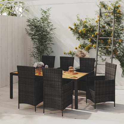 Set Mobili da Giardino 7 pz con Cuscini in Polyrattan Nero - homemem39