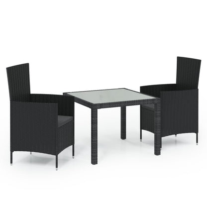 Set Mobili da Giardino 3 pz con Cuscini in Polyrattan Nero - homemem39