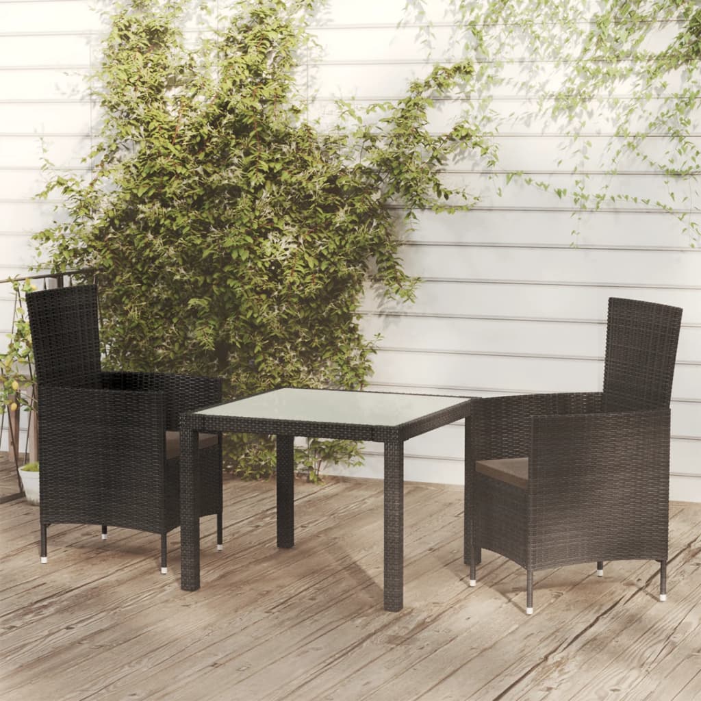 Set Mobili da Giardino 3 pz con Cuscini in Polyrattan Nero - homemem39