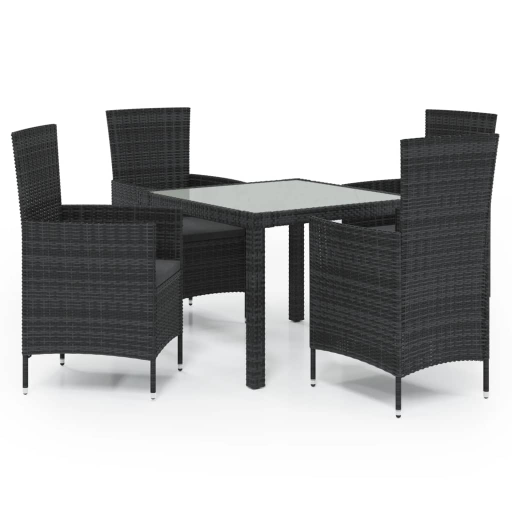 Set Mobili da Giardino 5 pz con Cuscini in Polyrattan Nero - homemem39