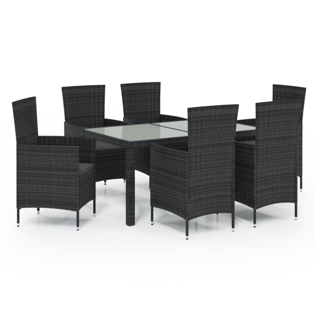 Set Mobili da Giardino 7 pz con Cuscini in Polyrattan Nero - homemem39