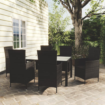 Set Mobili da Giardino 7 pz con Cuscini in Polyrattan Nero - homemem39