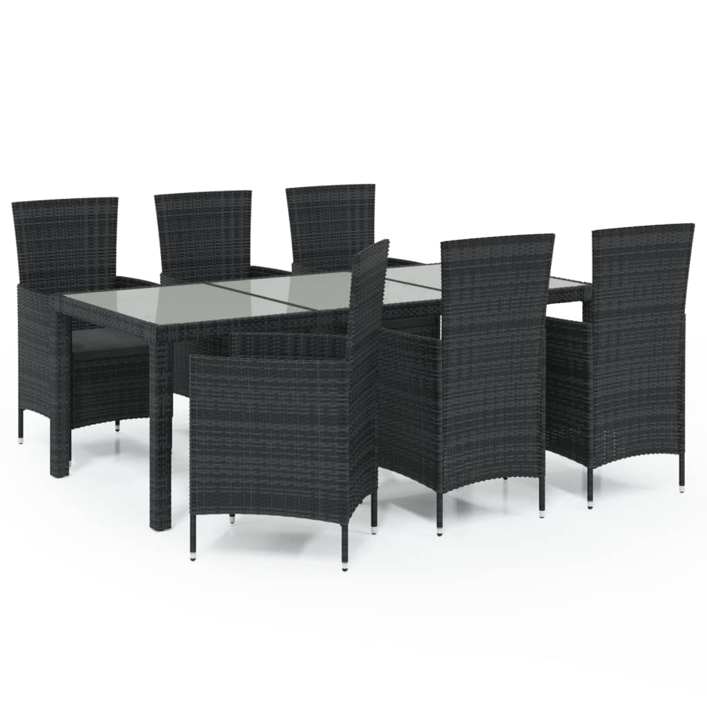 Set Mobili da Giardino 7 pz con Cuscini in Polyrattan Nero - homemem39