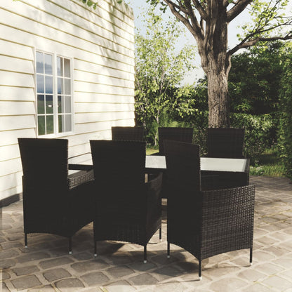 Set Mobili da Giardino 7 pz con Cuscini in Polyrattan Nero - homemem39