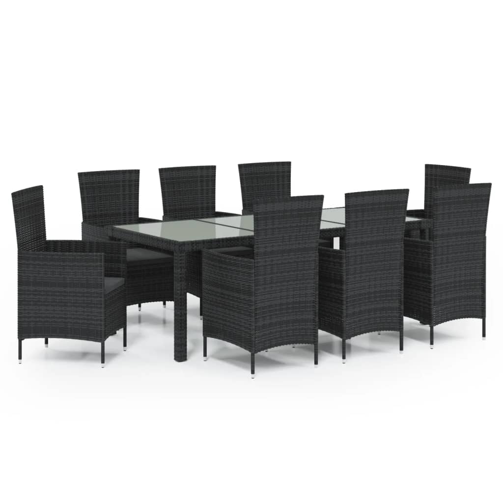 Set Mobili da Giardino 9 pz con Cuscini in Polyrattan Nero - homemem39