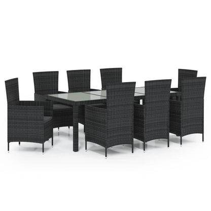 Set Mobili da Giardino 9 pz con Cuscini in Polyrattan Nero - homemem39