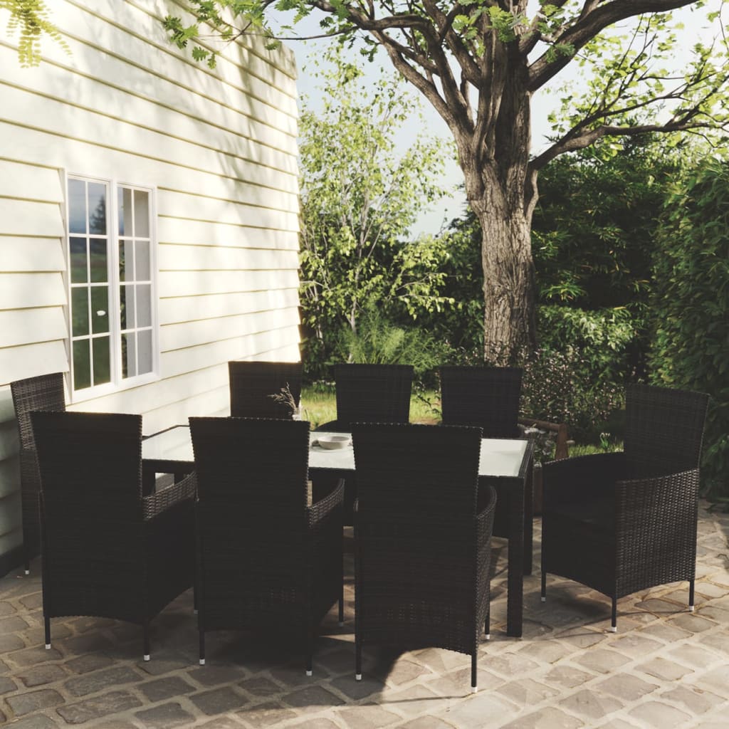 Set Mobili da Giardino 9 pz con Cuscini in Polyrattan Nero - homemem39