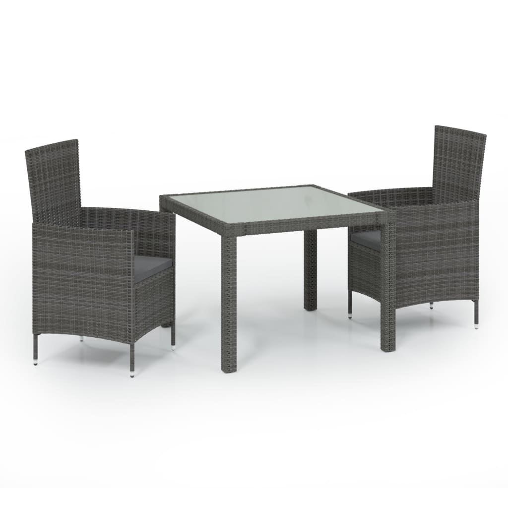 Set da Pranzo per Esterni 3 pz con Cuscini in Polyrattan Grigio - homemem39