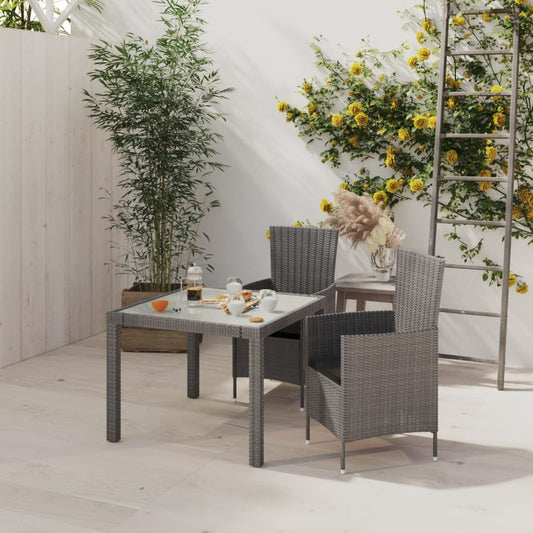 Set da Pranzo per Esterni 3 pz con Cuscini in Polyrattan Grigio - homemem39