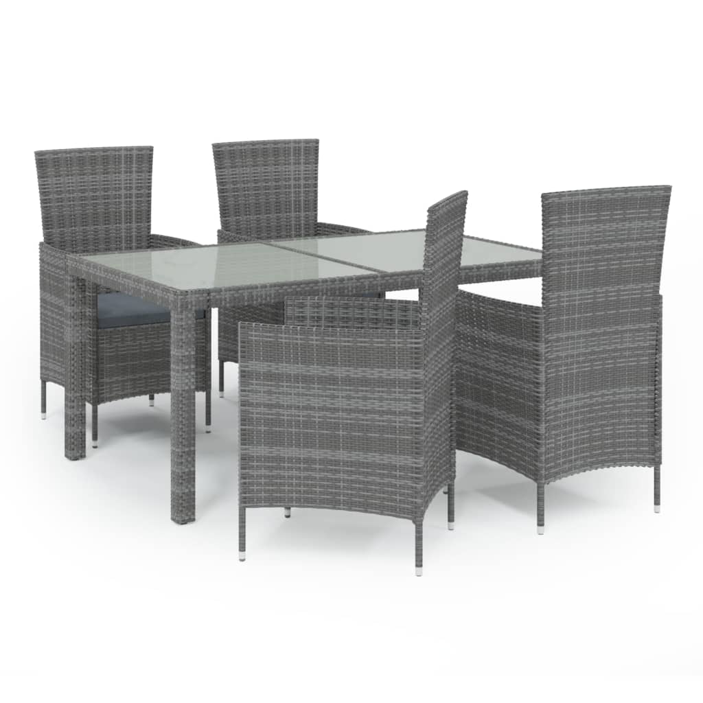 Set da Pranzo da Esterno 5 pz con Cuscini in Polyrattan Grigio - homemem39