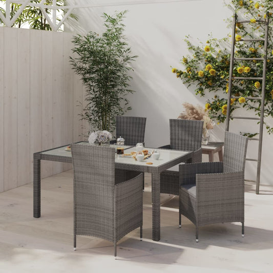 Set da Pranzo da Esterno 5 pz con Cuscini in Polyrattan Grigio - homemem39