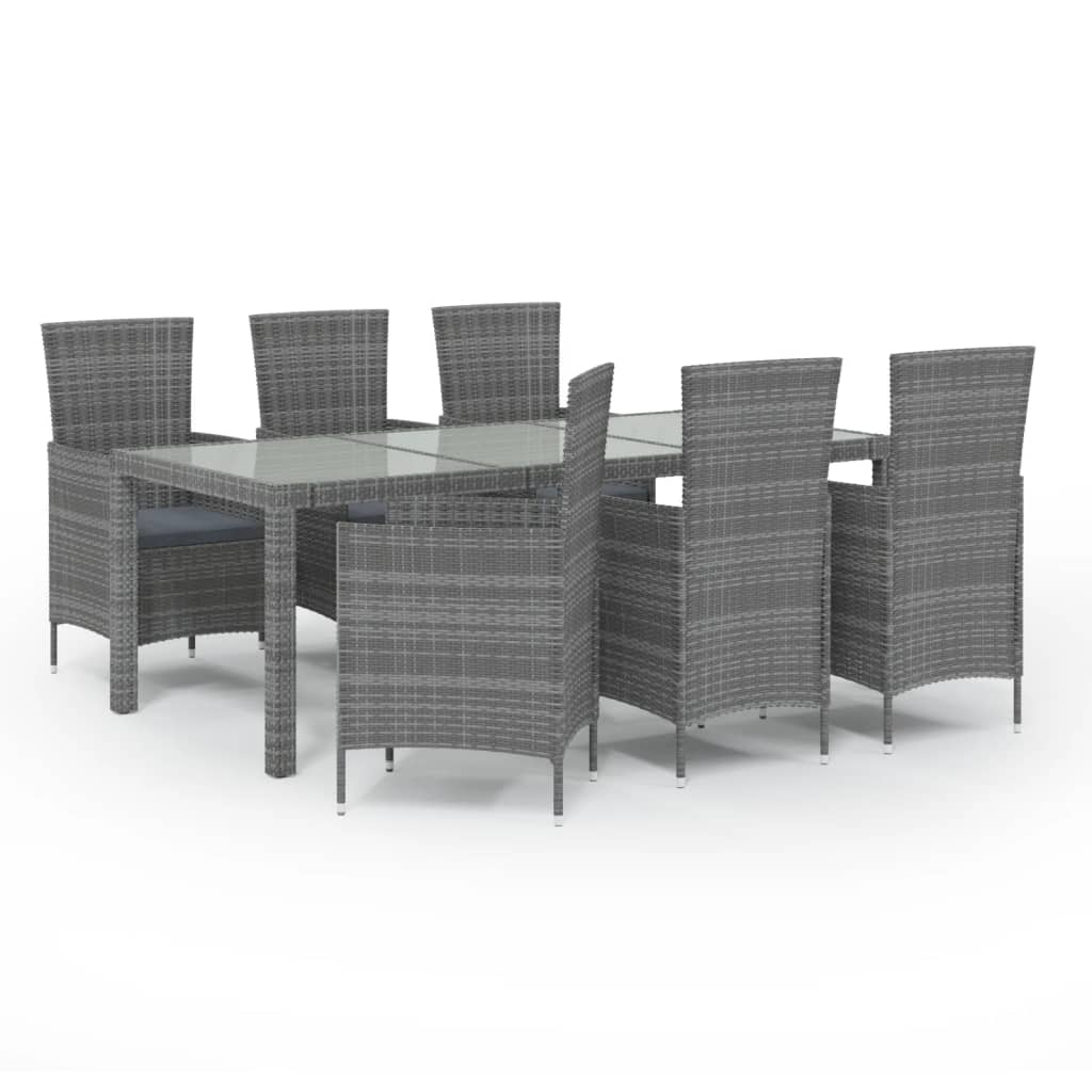 Set da Pranzo per Esterni 7 pz con Cuscini in Polyrattan Grigio - homemem39