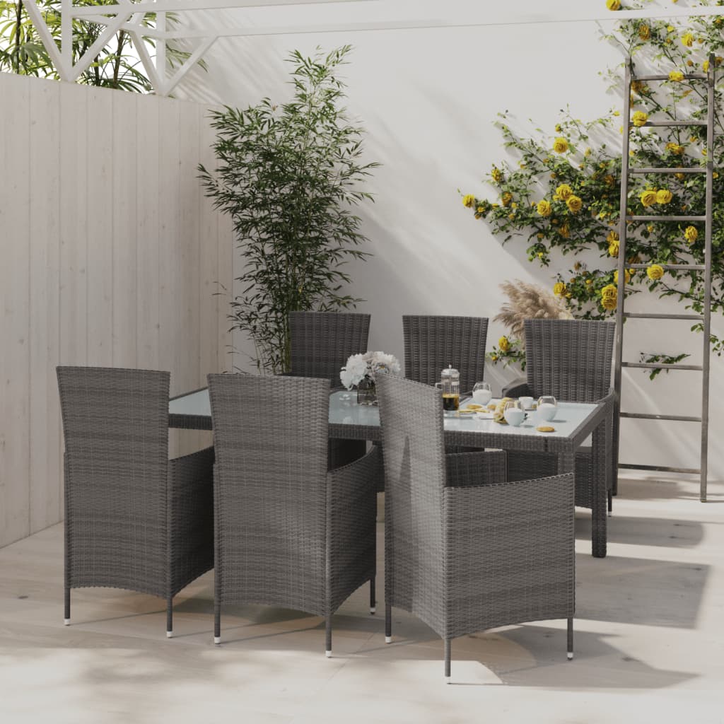 Set da Pranzo per Esterni 7 pz con Cuscini in Polyrattan Grigio - homemem39