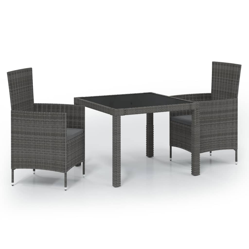 Set da Pranzo per Esterni 3 pz con Cuscini in Polyrattan Grigio - homemem39