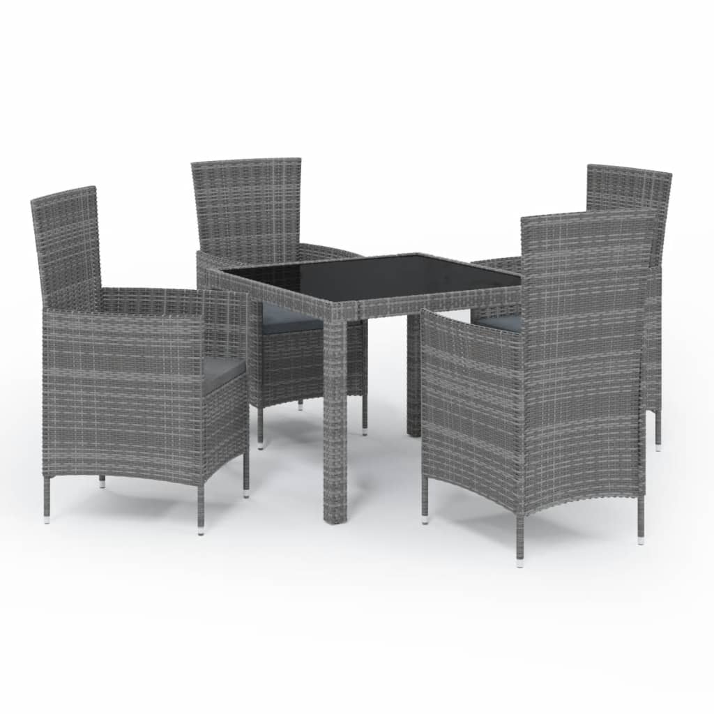 Set da Pranzo da Esterno 5 pz con Cuscini in Polyrattan Grigio - homemem39