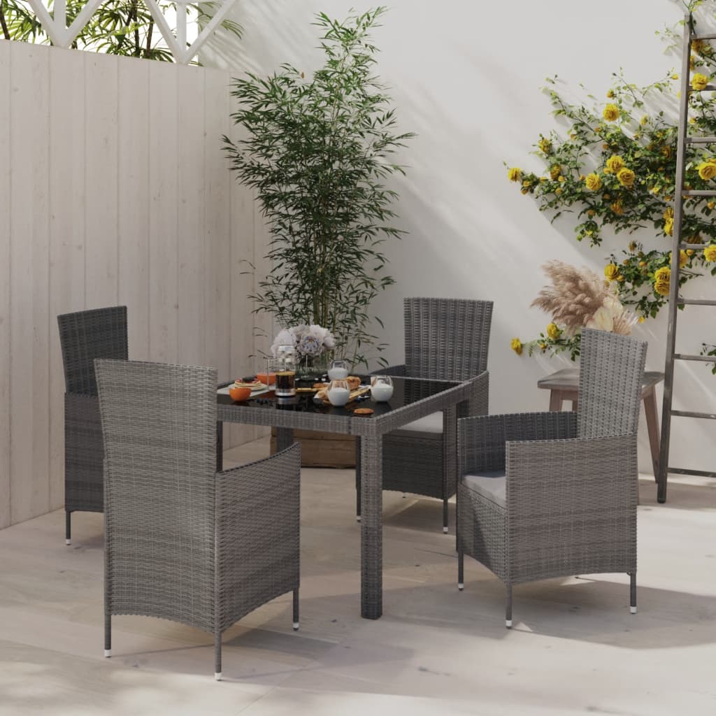 Set da Pranzo da Esterno 5 pz con Cuscini in Polyrattan Grigio - homemem39