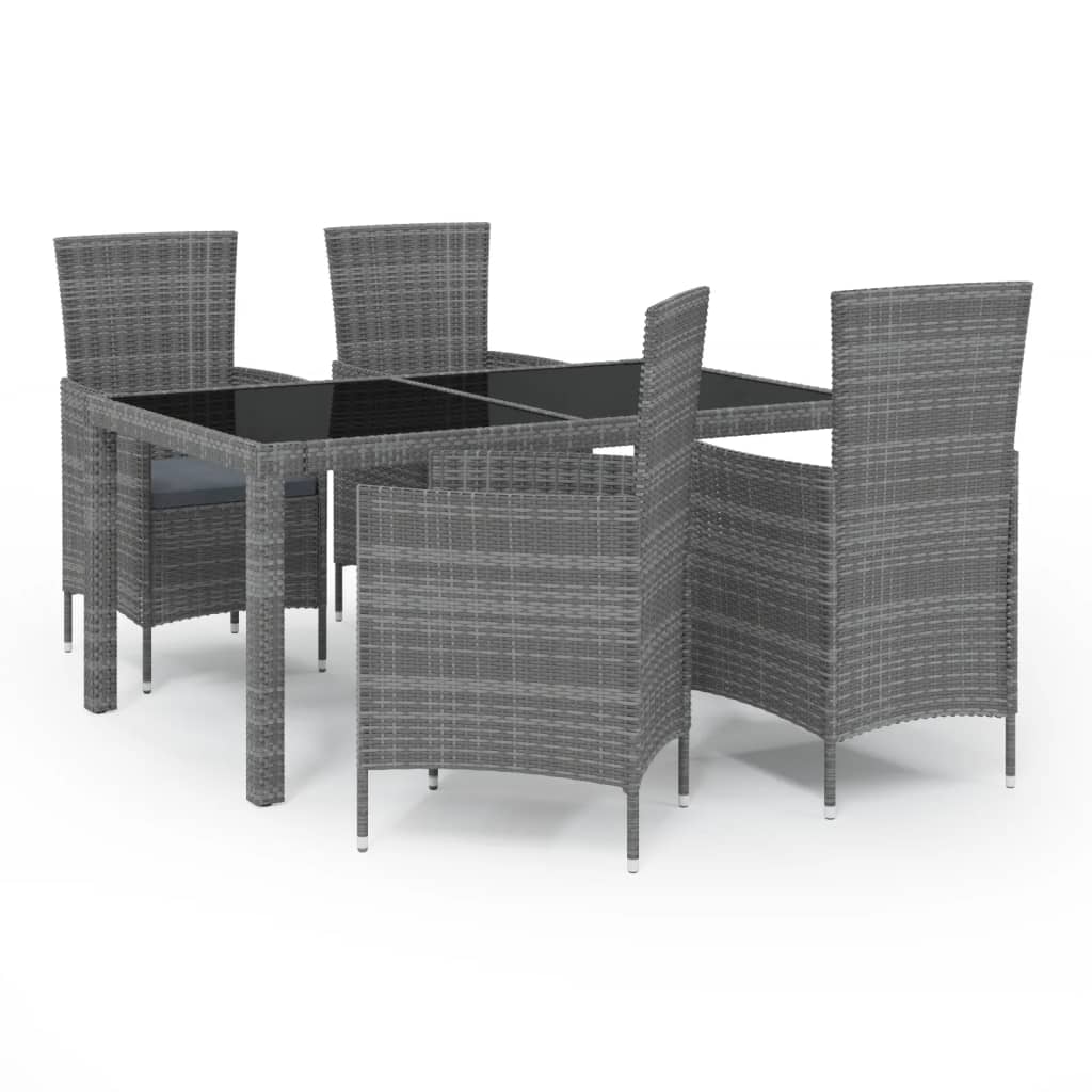 Set da Pranzo da Esterno 5 pz con Cuscini in Polyrattan Grigio - homemem39