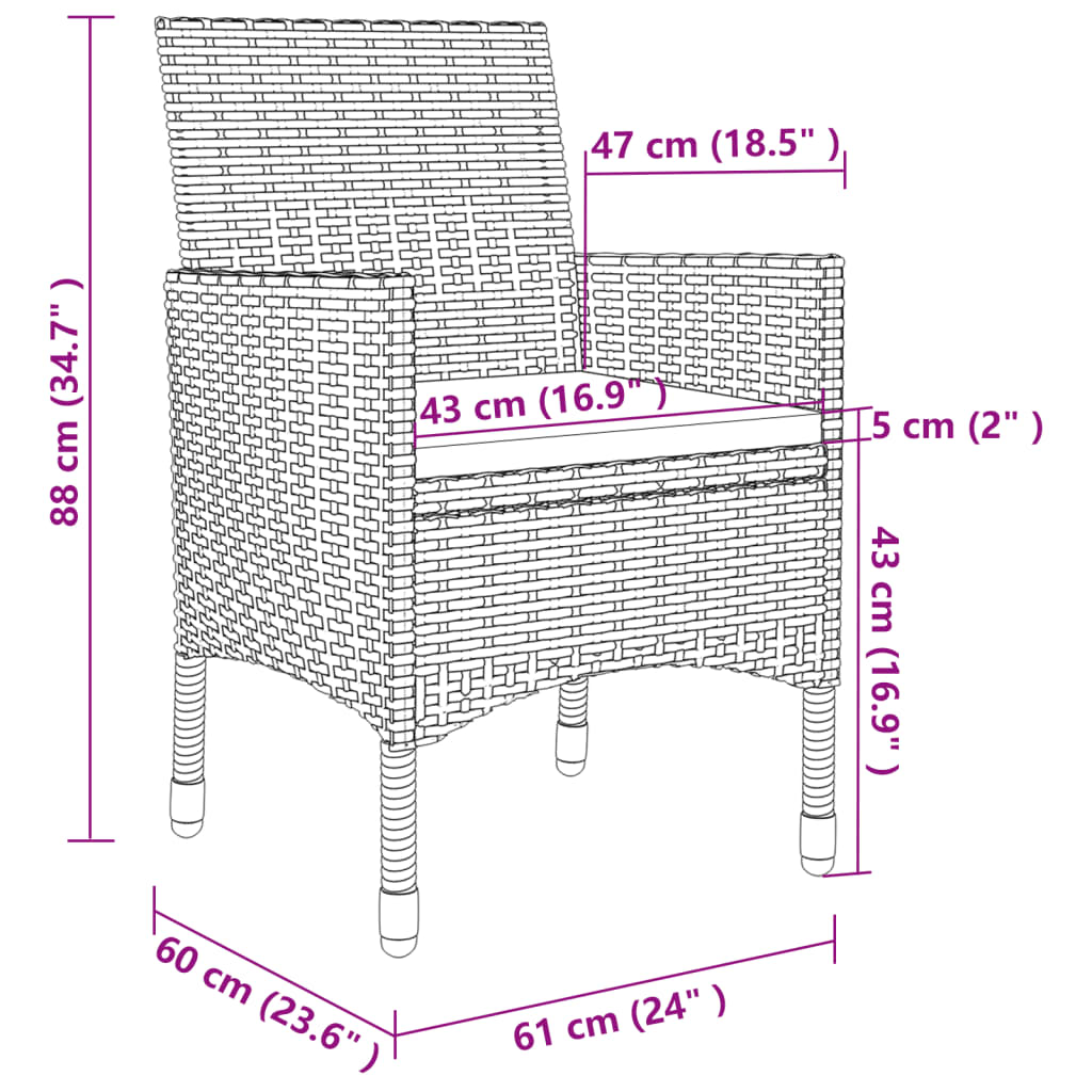 Set da Pranzo per Esterni 7 pz con Cuscini in Polyrattan Grigio - homemem39